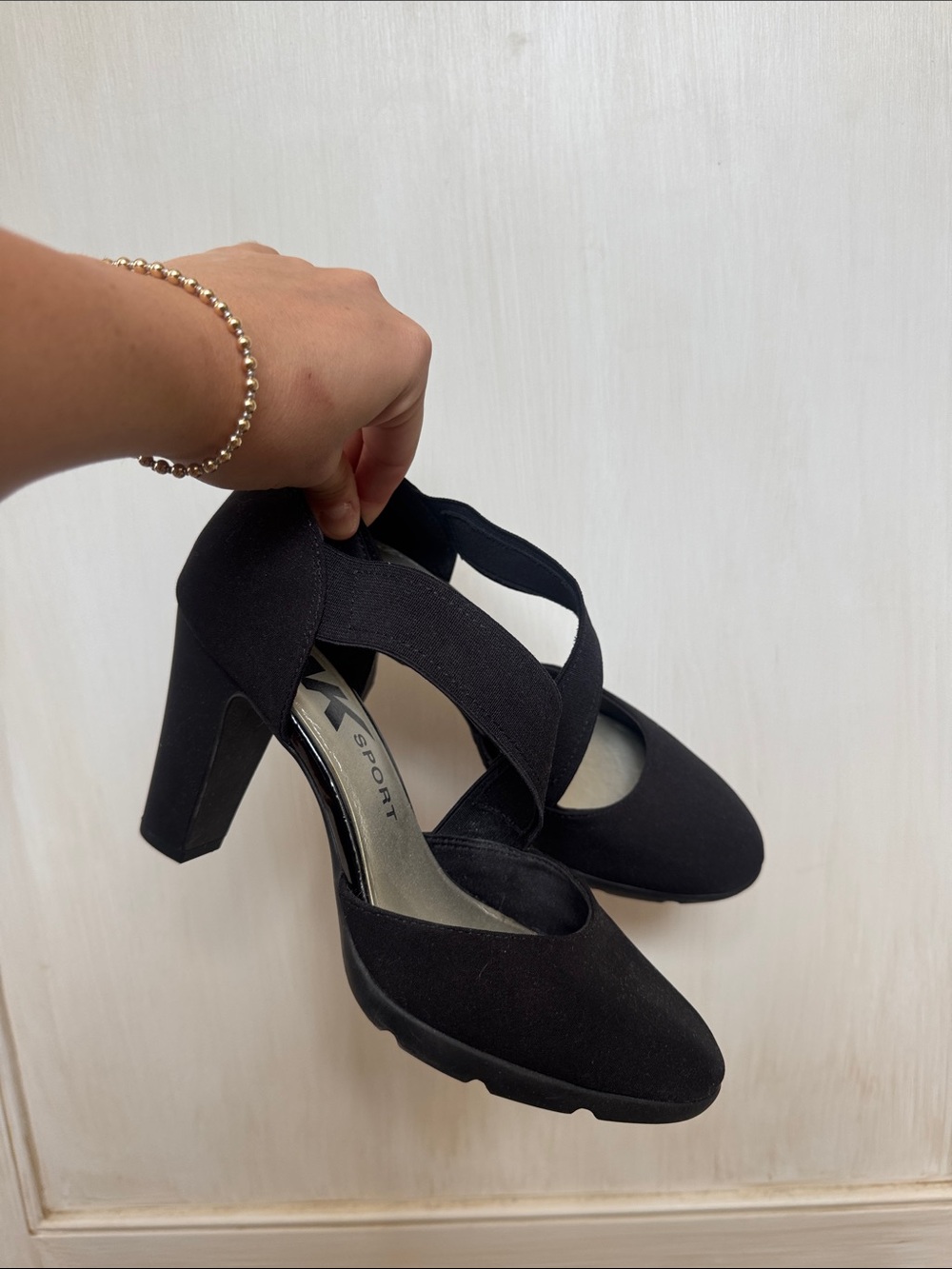 Anne Klein Black Crisscross Block Heel Pumps